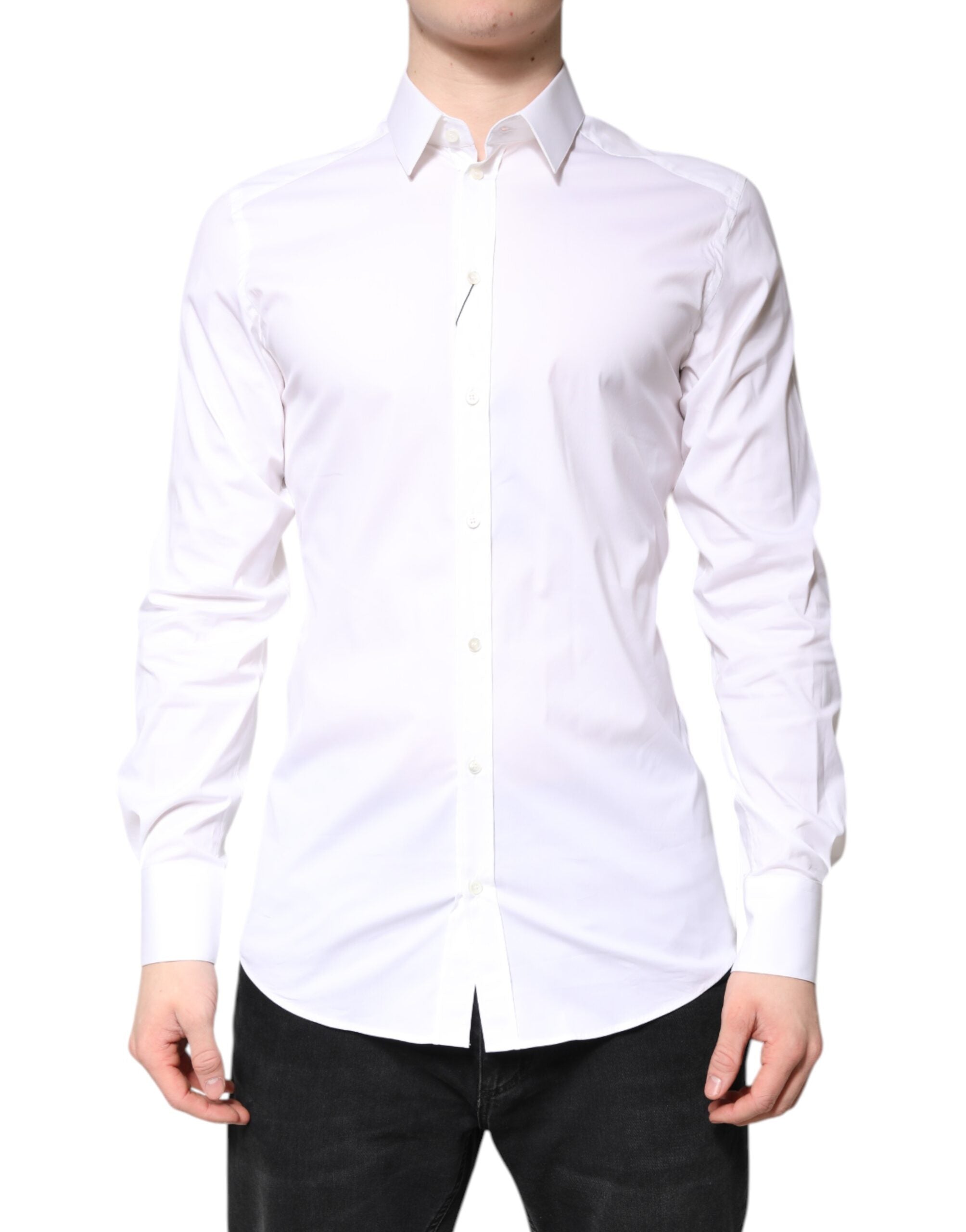Dolce & Gabbana White Cotton Dress GOLD Formal Collar Shirt